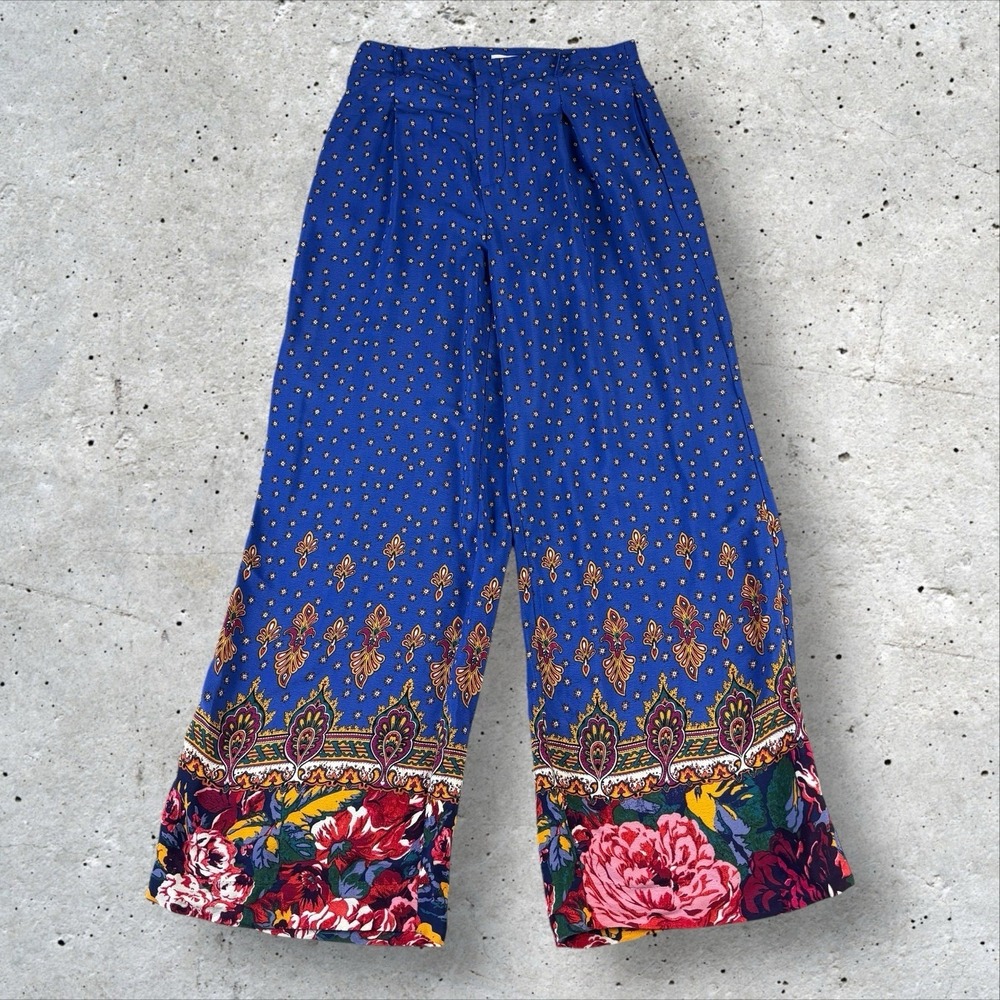 Anthropologie ETT TWA Wide‎ Leg Floral Viscose Pants Boho Beachy Sz 6 - Picture 2 of 8
